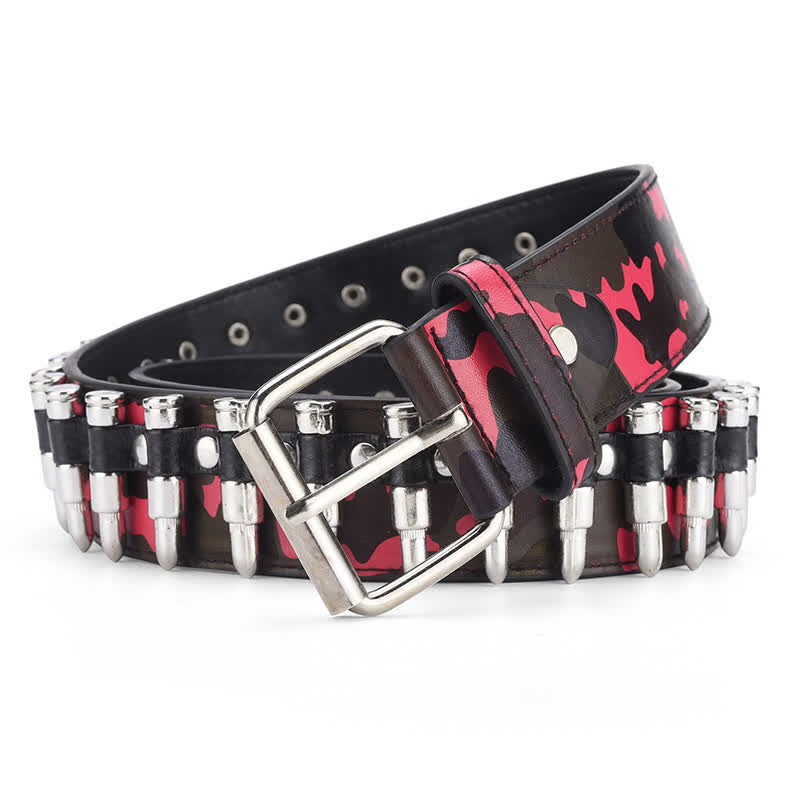 Ceinture en cuir à rivets et motif camouflage Rock Wild Bullet