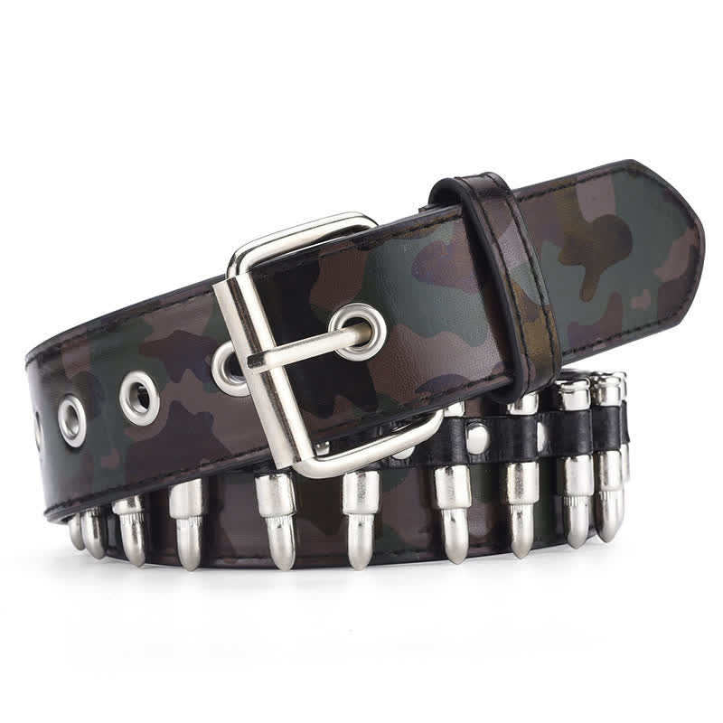 Ceinture en cuir à rivets et motif camouflage Rock Wild Bullet