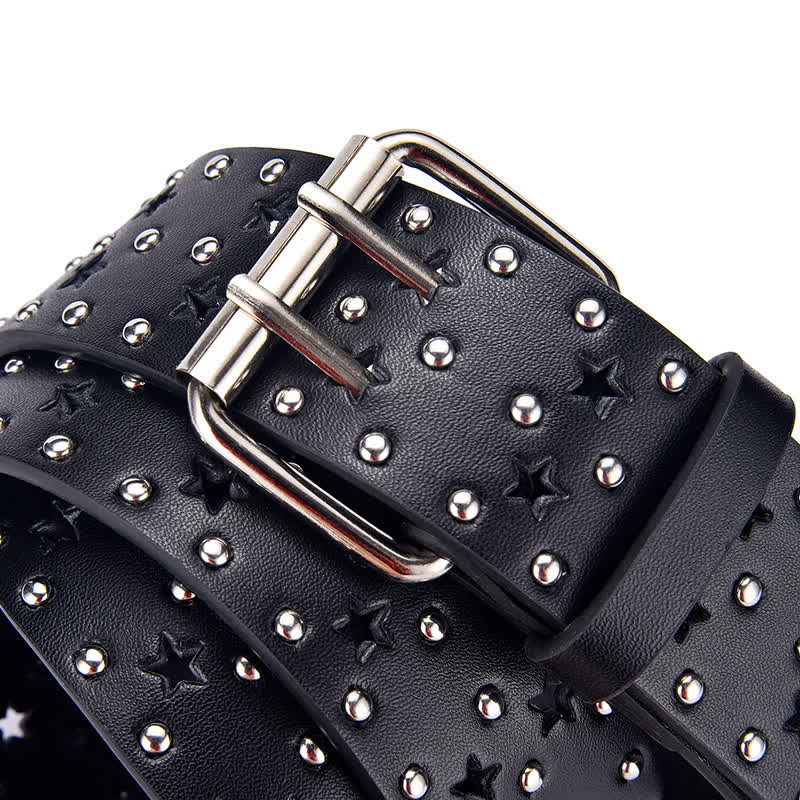 Ceinture en cuir à rivets creux à double griffe en forme d'étoile