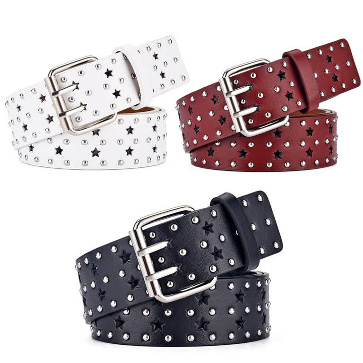 Ceinture en cuir à rivets creux à double griffe en forme d'étoile
