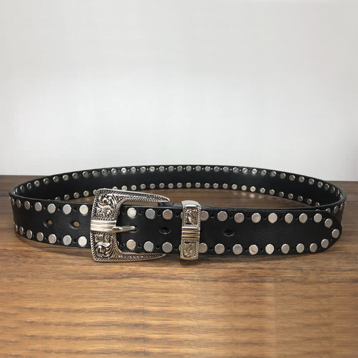 Ceinture en cuir cloutée à deux rangées de rivets ronds Western