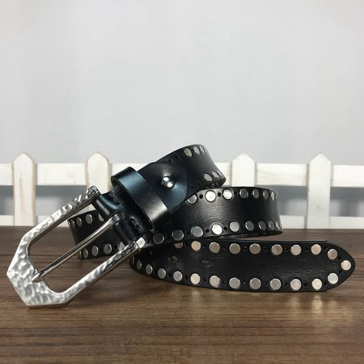 Ceinture en cuir avec boucle marteau et rivets à deux rangées