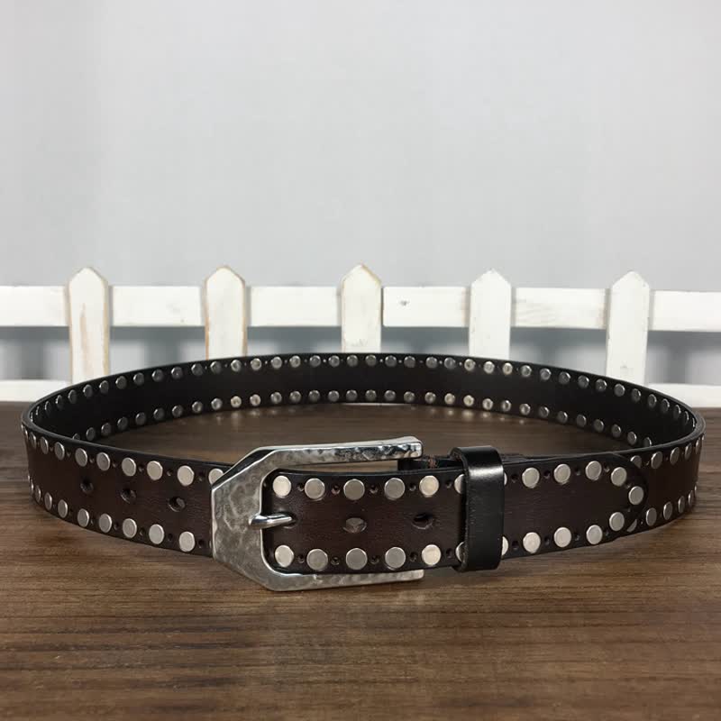 Ceinture en cuir avec boucle marteau et rivets à deux rangées