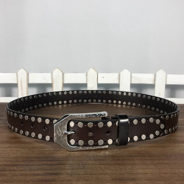 Ceinture en cuir avec boucle marteau et rivets à deux rangées
