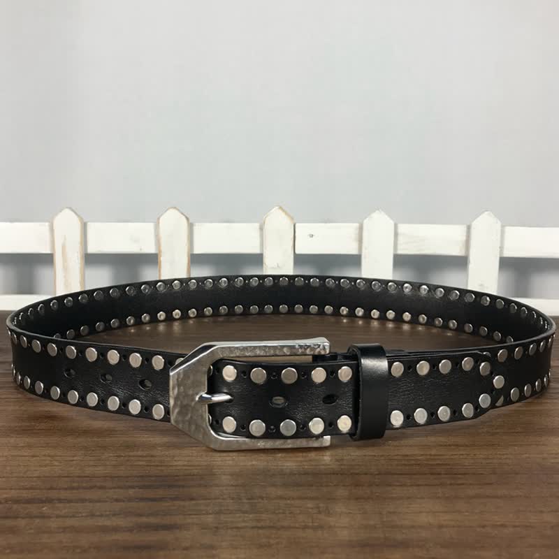 Ceinture en cuir avec boucle marteau et rivets à deux rangées
