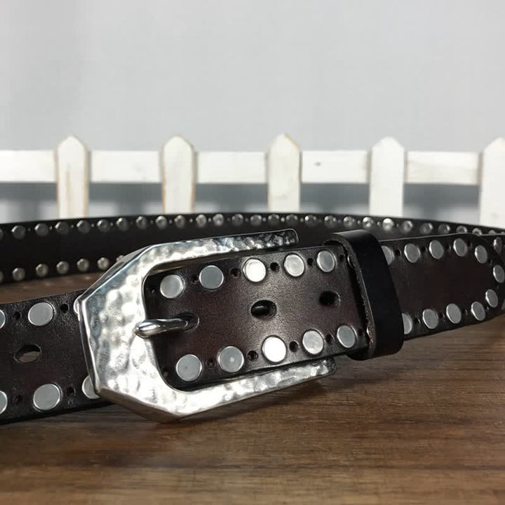 Ceinture en cuir avec boucle marteau et rivets à deux rangées