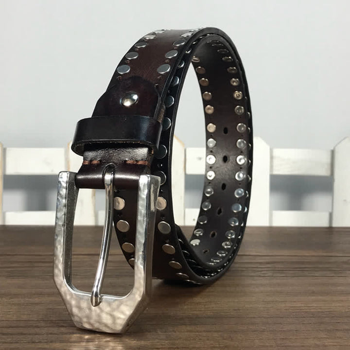 Ceinture en cuir avec boucle marteau et rivets à deux rangées