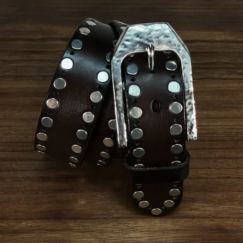 Ceinture en cuir avec boucle marteau et rivets à deux rangées