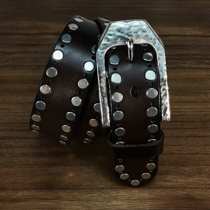 Ceinture en cuir avec boucle marteau et rivets à deux rangées
