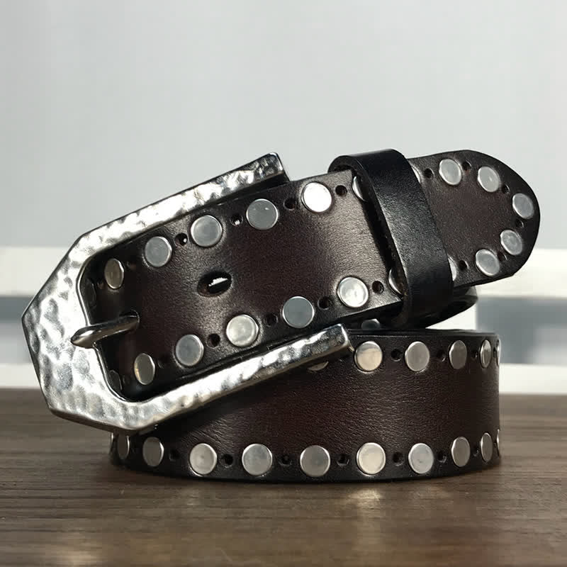 Ceinture en cuir avec boucle marteau et rivets à deux rangées