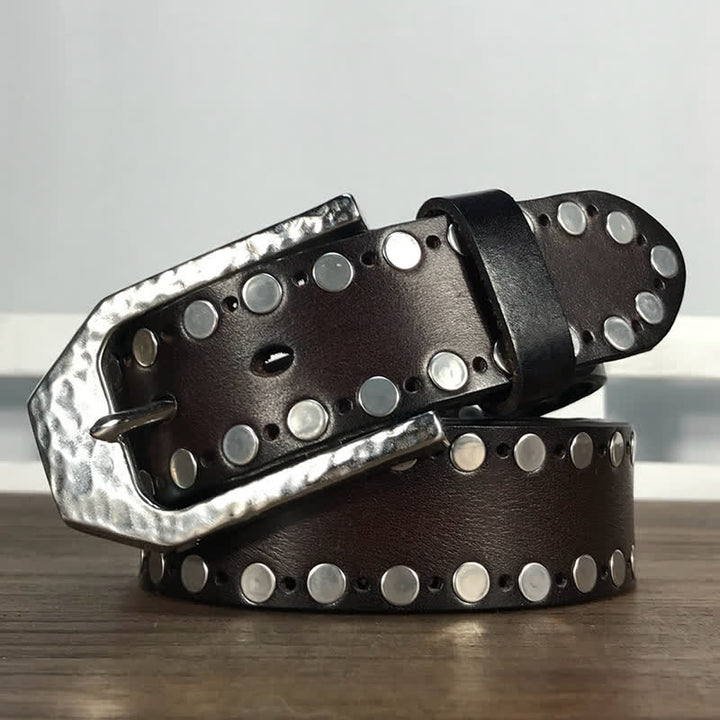 Ceinture en cuir avec boucle marteau et rivets à deux rangées