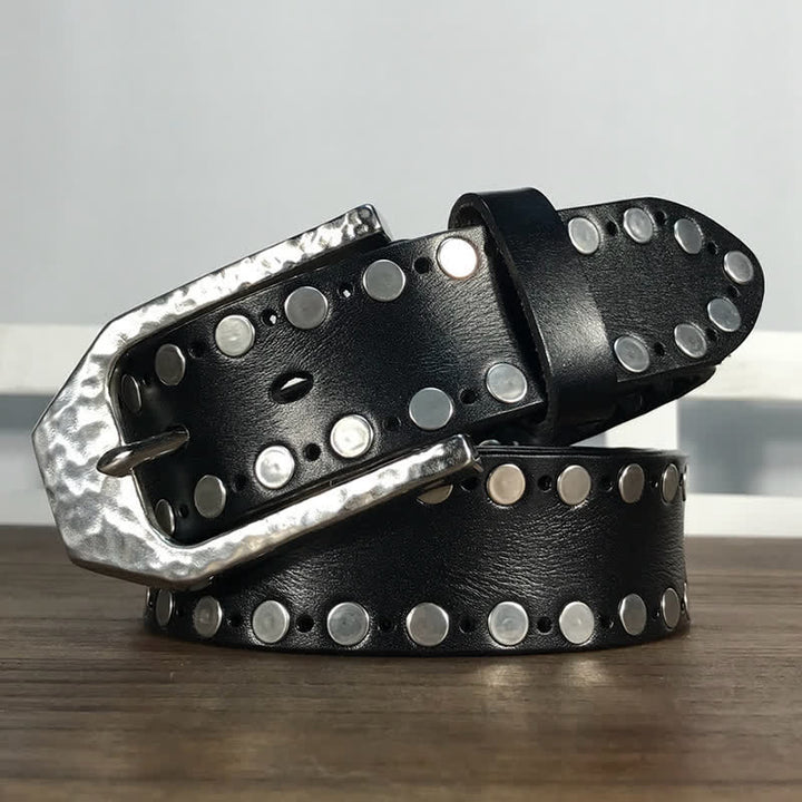 Ceinture en cuir avec boucle marteau et rivets à deux rangées