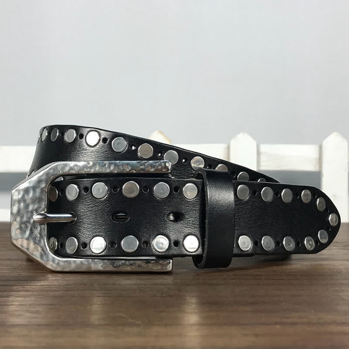 Ceinture en cuir avec boucle marteau et rivets à deux rangées