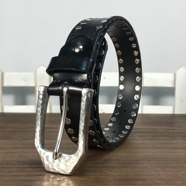 Ceinture en cuir avec boucle marteau et rivets à deux rangées