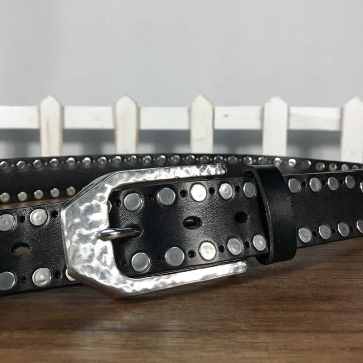Ceinture en cuir avec boucle marteau et rivets à deux rangées