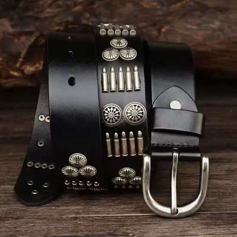 Ceinture en cuir à rivets en métal punk rock à la mode