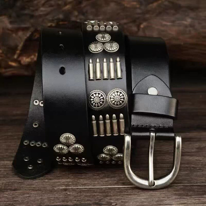 Ceinture en cuir à rivets en métal punk rock à la mode