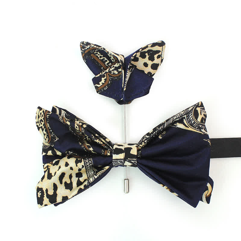 Nœud papillon luxueux à motifs bleu marine et beige pour homme