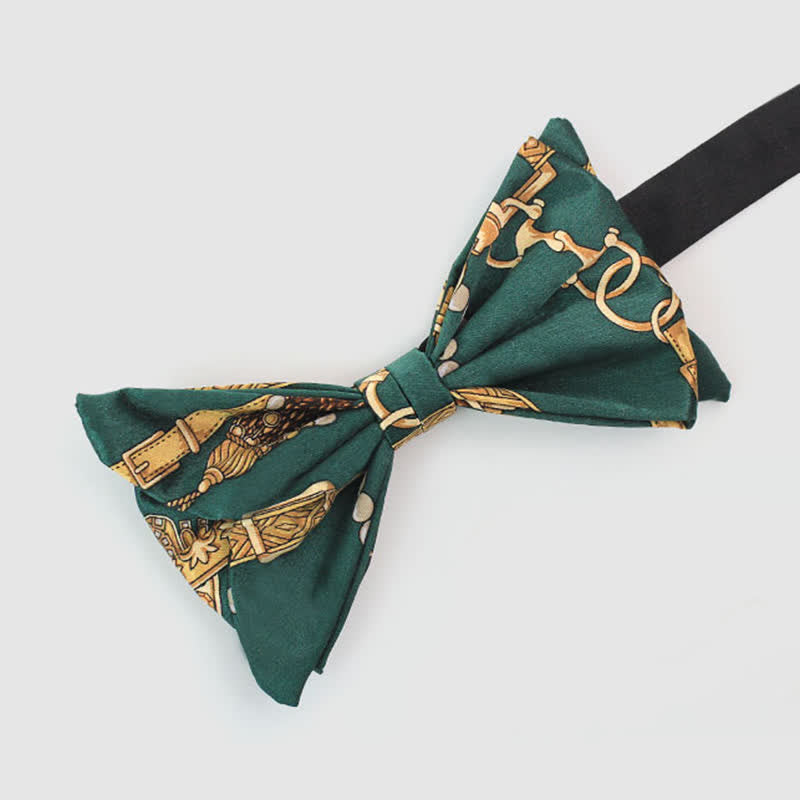 Nœud papillon rétro vert et or à imprimé Royal Court pour homme