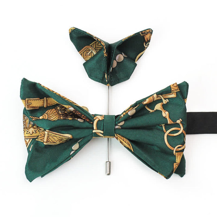 Nœud papillon rétro vert et or à imprimé Royal Court pour homme