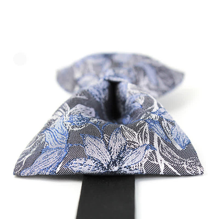 Nœud papillon en soie à fleurs et feuilles grises et bleues pour homme