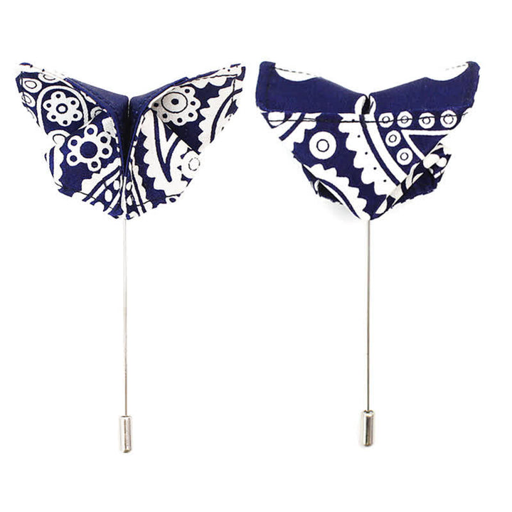 Nœud papillon bleu marine et blanc à pois imprimés en cachemire pour homme