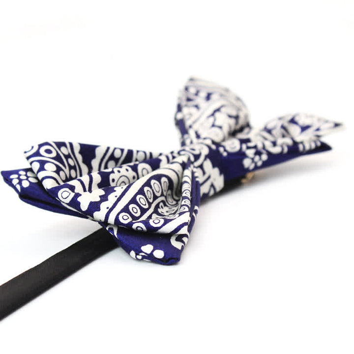 Nœud papillon bleu marine et blanc à pois imprimés en cachemire pour homme