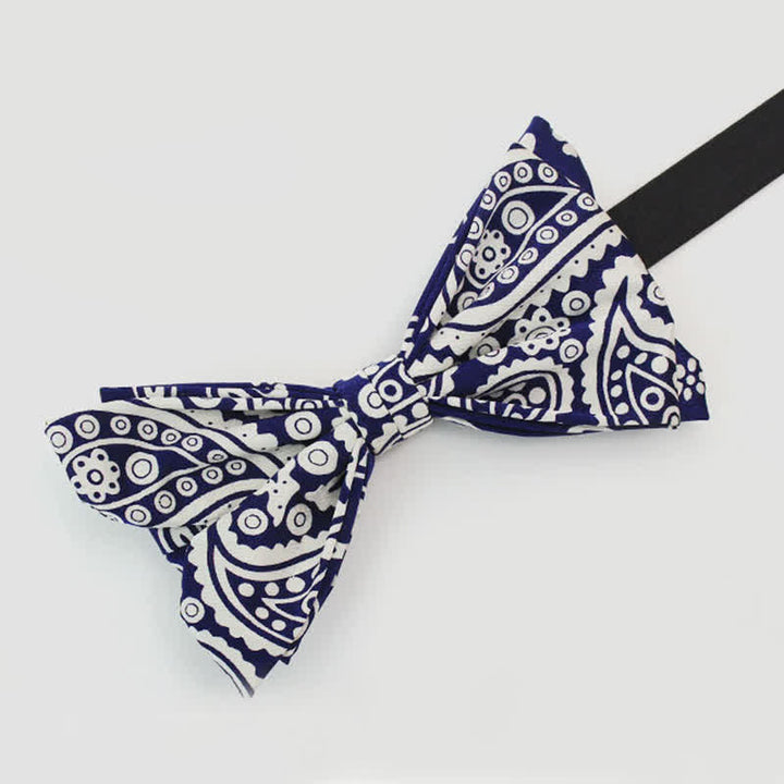 Nœud papillon bleu marine et blanc à pois imprimés en cachemire pour homme