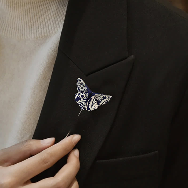 Nœud papillon bleu marine et blanc à pois imprimés en cachemire pour homme