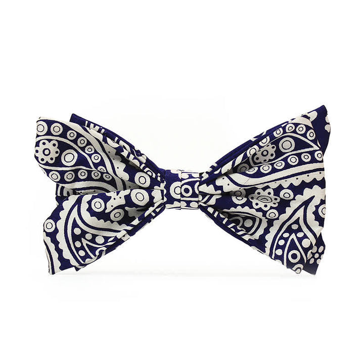 Nœud papillon bleu marine et blanc à pois imprimés en cachemire pour homme
