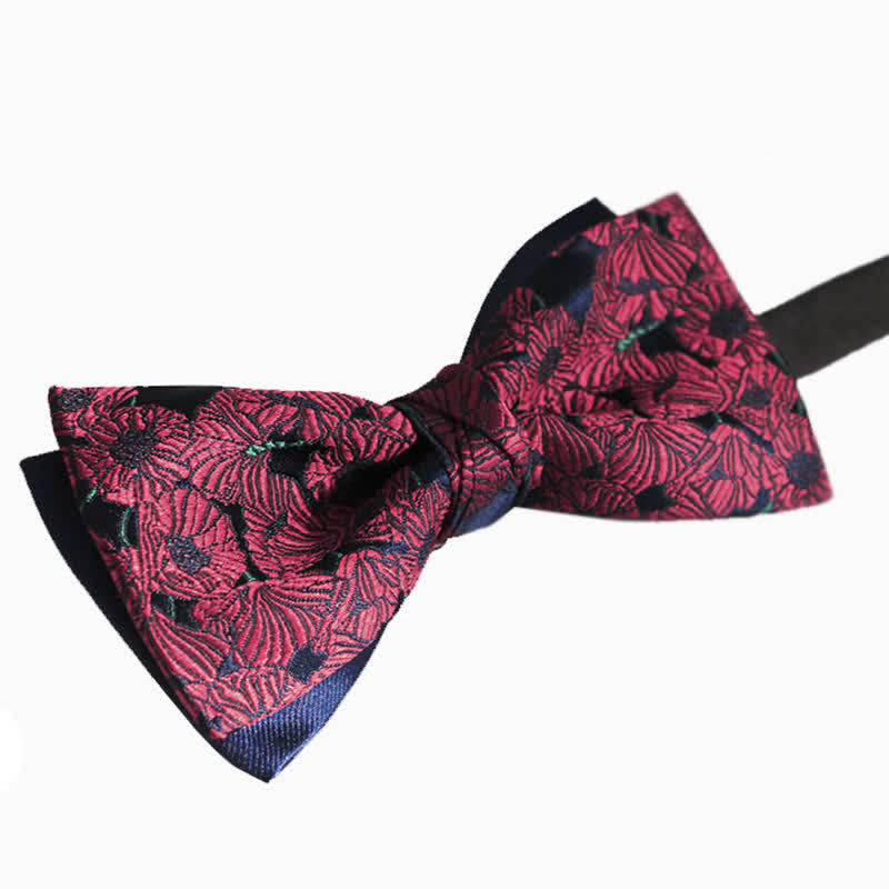 Nœud papillon bordeaux et bleu marine à motif fleuri pour homme