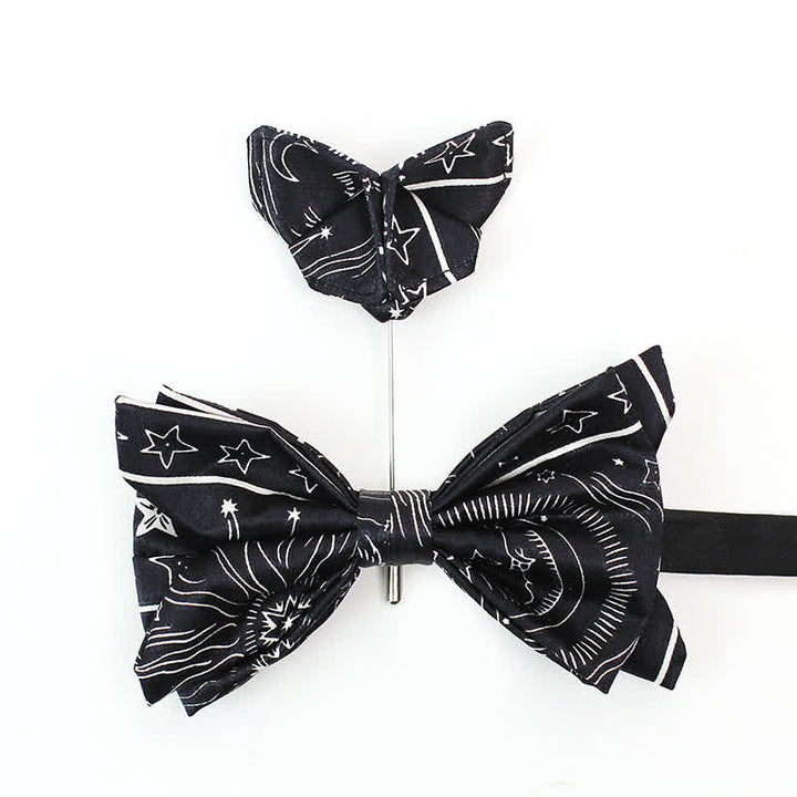 Nœud papillon noir pour homme à motif soleil, lune et étoiles