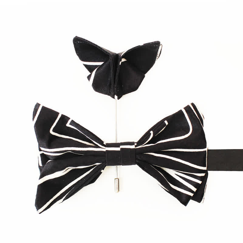 Nœud papillon noir et blanc à lignes géométriques pour homme
