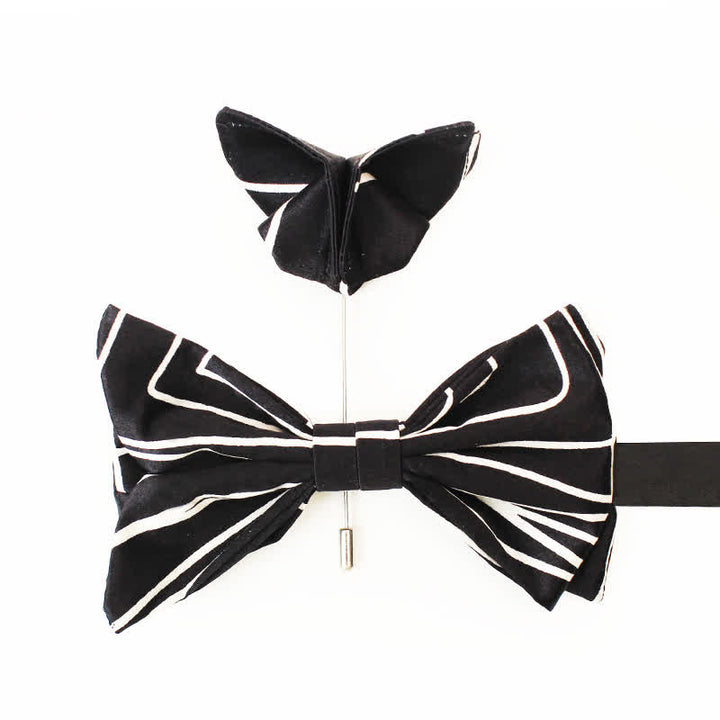 Nœud papillon noir et blanc à lignes géométriques pour homme