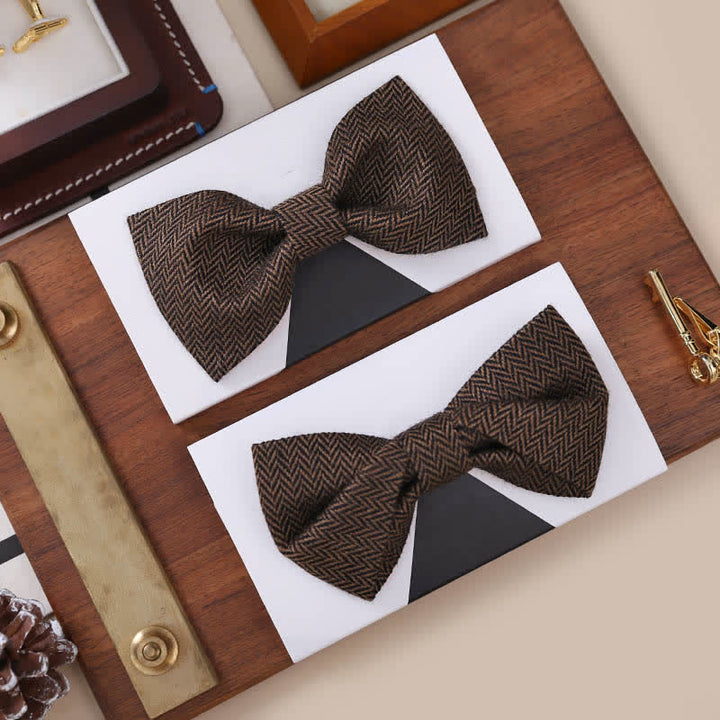 Nœud papillon en laine à motif chevrons café pour homme