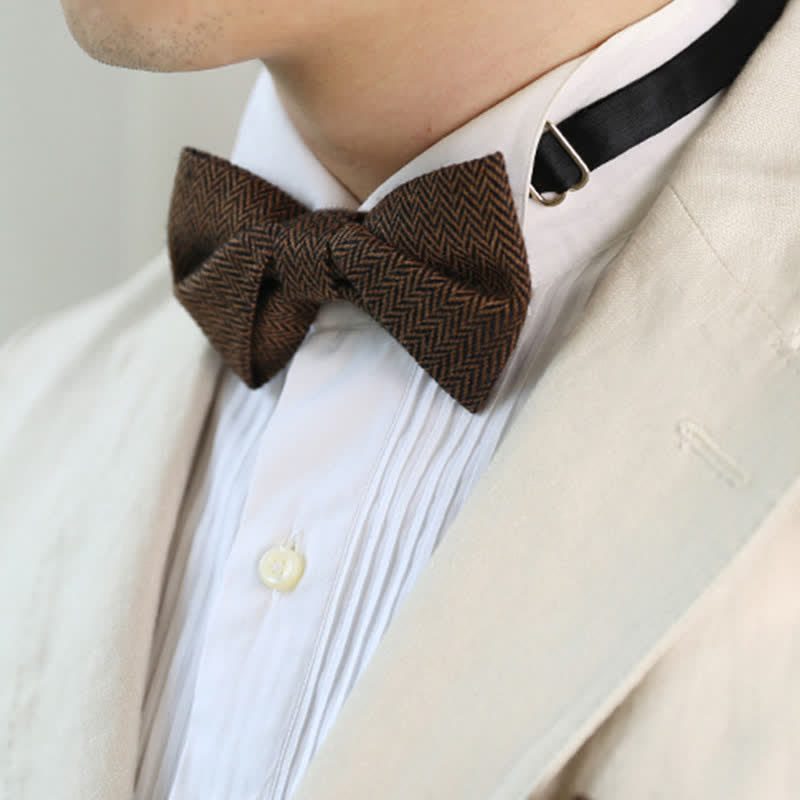Nœud papillon en laine à motif chevrons café pour homme