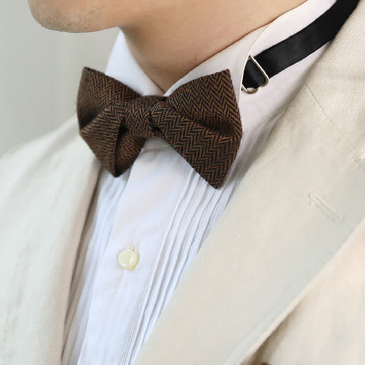 Nœud papillon en laine à motif chevrons café pour homme