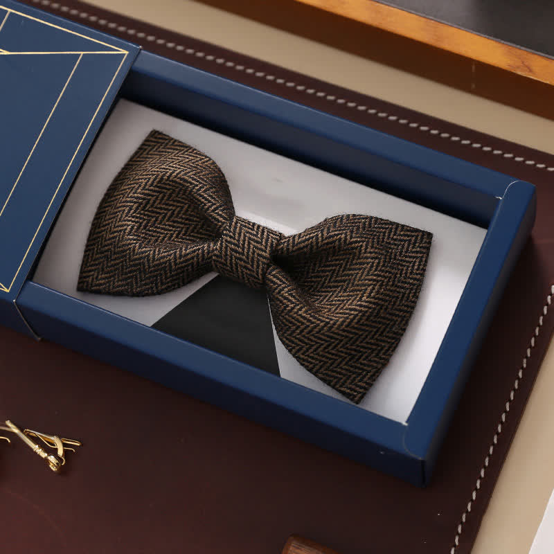 Nœud papillon en laine à motif chevrons café pour homme