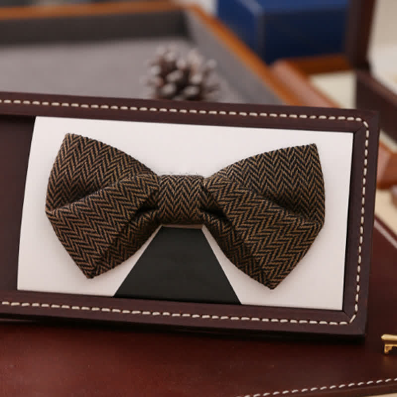 Nœud papillon en laine à motif chevrons café pour homme