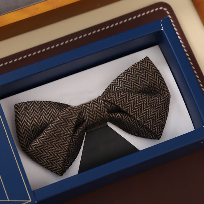 Nœud papillon en laine à motif chevrons café pour homme