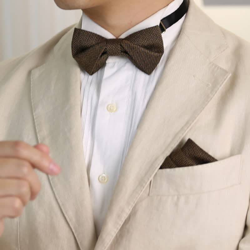 Nœud papillon en laine à motif chevrons café pour homme