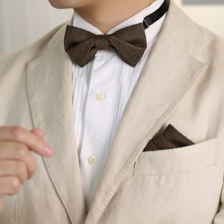 Nœud papillon en laine à motif chevrons café pour homme
