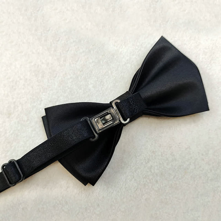 Nœud papillon en métal argenté pour homme avec chaîne en forme de couronne et de croix