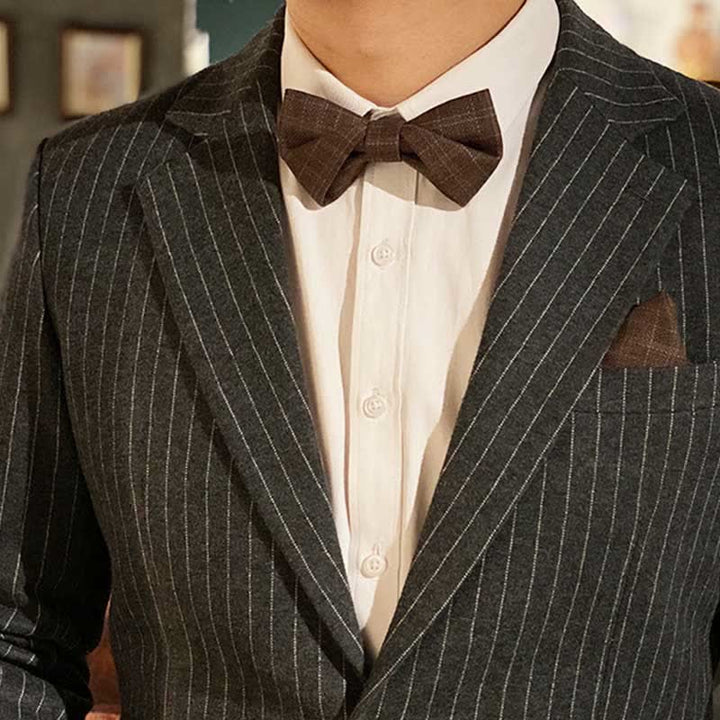 Nœud papillon à carreaux marron foncé vintage de style britannique pour homme