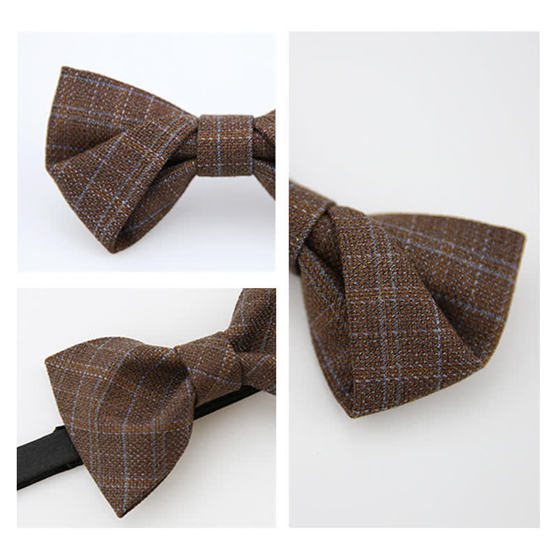 Nœud papillon à carreaux marron foncé vintage de style britannique pour homme