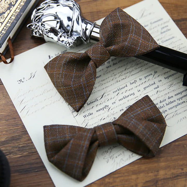 Nœud papillon à carreaux marron foncé vintage de style britannique pour homme