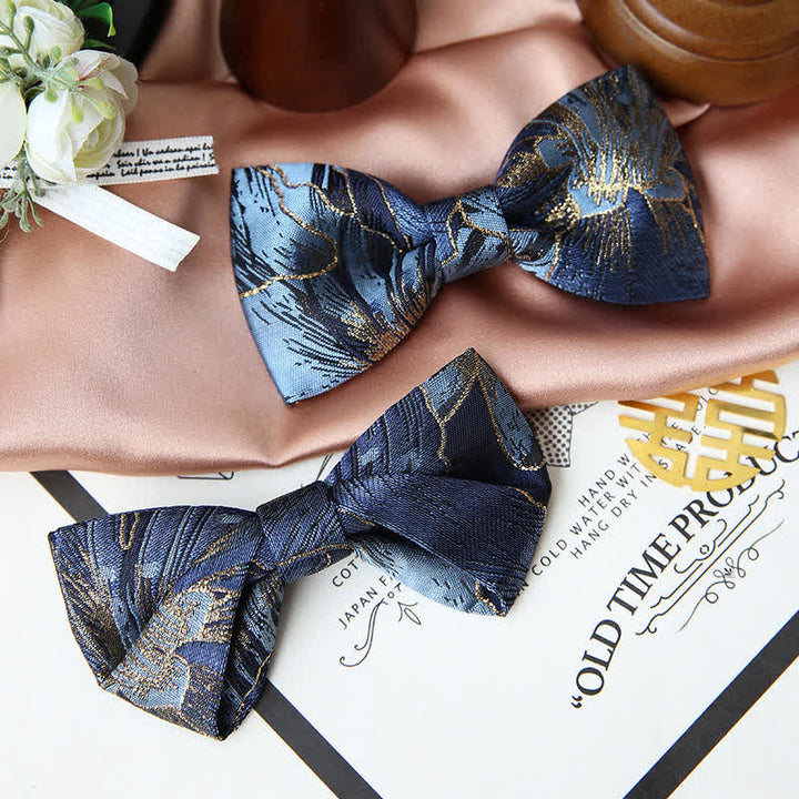 Nœud papillon jacquard fleuri bleu et doré pour homme