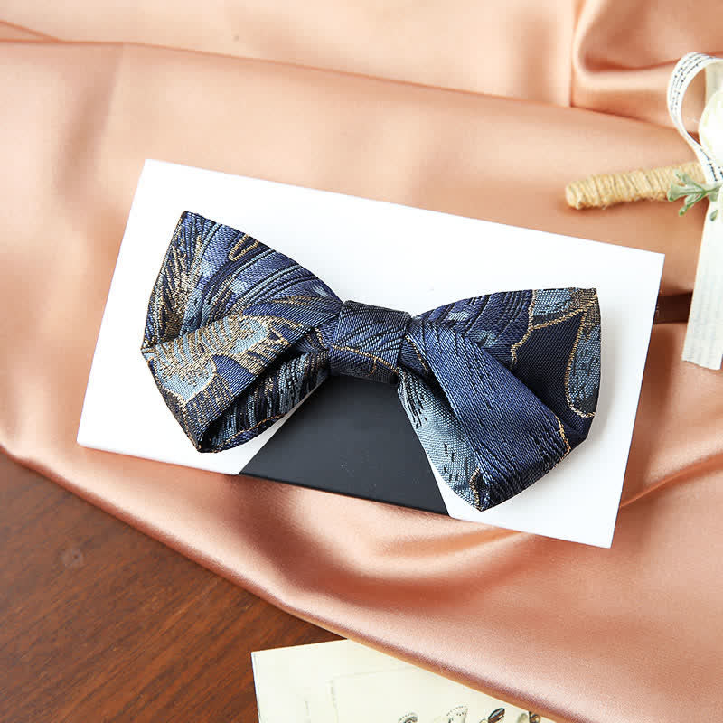 Nœud papillon jacquard fleuri bleu et doré pour homme
