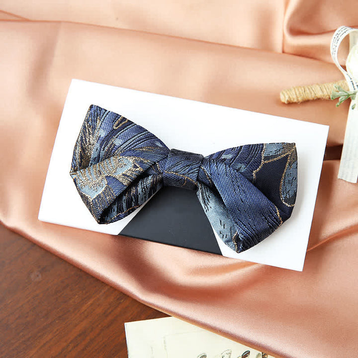 Nœud papillon jacquard fleuri bleu et doré pour homme