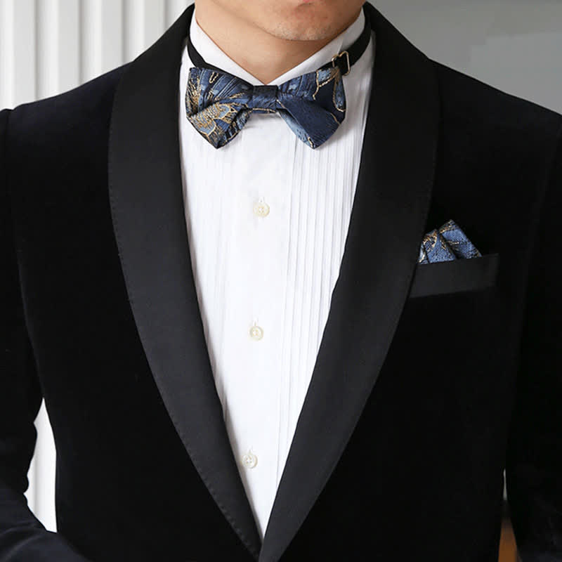 Nœud papillon jacquard fleuri bleu et doré pour homme